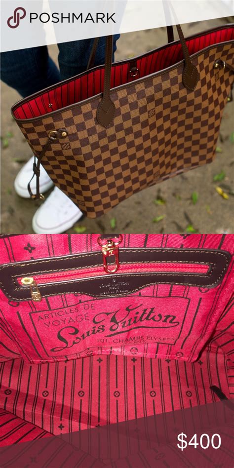 brown louis vuitton bag with red inside